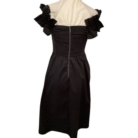 Wayf Black Off-Shoulder Ruffled Sleeve Cotton Dress Size S - Picture 3 of 5